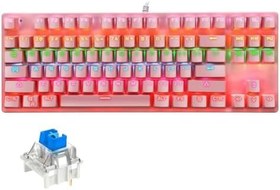 Resim coverzone Leaven K550 Kablolu Pembe Klavye Led RGB 87 Tuşlu Gökkuşağı Renler Mekanik Oyuncu Işıklı Klavye Ergonomik Tasarım Rahat 150cm Kablo Uzunluğu Bilgisayar PC için Mavi Switch 