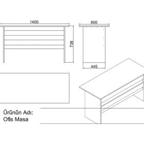 Resim L'occi Concept Diego Abc Ofis Masa Takımı 3'lü Barok-Antrasit Suntalam Malzeme ile 140 cm Genişlik 