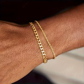 Resim 2 adet Erkek Altın Ton 304 Paslanmaz Çelik Bileklik - Sevgililer Günü, Mardi Gras ve Günlük Giyim için Moda Takı Hediyesi, Günlük Takı | Moda Bileklikler | Dayanıklı Bileklikler 