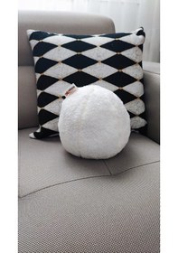 Resim 3- Lü Top Kırlent / Yastık 2 Büyük Antrasit/ 1 Küçük Ekru 