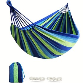 Resim Outdoor Hamak, 204.12 KG Kapasite, Dayanıklı ve Taşınabilir, Ağaç Kayışı ve Saklama Çantası Dahil, Kamp, Veranda, Arka Bahçe, İç Mekan Kullanımı İçin Mükemmel 