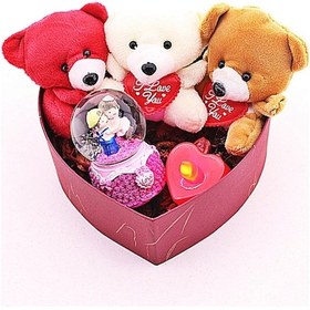 Resim Sevgiliye Eşe Sürpriz Hediye Mini Ayıcıklar ve Aşıklar Kar Küresi Temalı Led Mumlu Kutu Orta Boy 