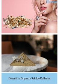 Resim Dekoratif Kase Takı Kutusu Yüzük Kolye Kutusu Mum Tabağı Takı Organizer Üçgen - Altın Eskitme 