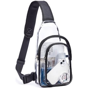 Resim Qingmipy Pvc Şeffaf Tek Omuz Çanta Spor Stadyumu Güvenlik Seyahat Sırt Çantası Su Geçirmez Çapraz Askılı Çanta Siyah 