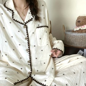 Resim Sevimli Ayı Desen Kadın Pijama Takımı, İlkbahar/Sonbahar Uzun Kollu ve Tayt Seti - Tatlı Çizgi Film Rahat Bol Günlük Ev Giyimi, Kadınlar İçin Kış Pijamaları 