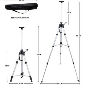Resim Katlanabilir Alüminyum Tripod Şövale - Kollu Yükseklik Ayarlı, Su Terazili, Pusulalı, Gümüş 