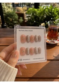 Resim 10'lu Kısa Balerin Ten Rengi Kkbl1587 Tekrar Kullanılabilir El Yapımı Protez Takma Tırnak S 