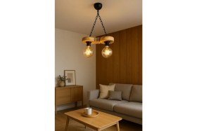 Resim Aysem Wood Kütük Avize 2'li Başlık Masif Ahşap Salon Otel Kafe Bungalov Ev 