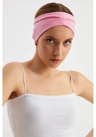 Resim Kadın Çift Taraflı Kullanım Alternatifli Pamuklu Penye Kaymaz Hafif Spor Saç Bandı Bandana - Tek Ebat / Pembe Pembe 