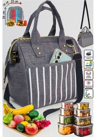 Resim Anne Bebek Çocuk İçin Isı Yalıtımlı Termal Termoslu Yemek, Mama, Beslenme, Gıda Çantası Gri Melanj 