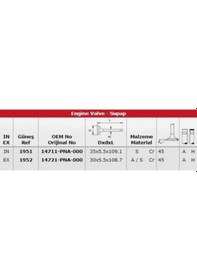 Resim Gunes 1951-1952 Subap Takımı Honda Crv Accord Frv 2,0 16v K20a4 K20a6 K20a9 / 16 Subap 
