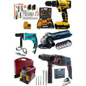 Resim Stilmax 5'li Süper Usta Işi Atölye Seti 200A Dijital Invertör Kaynak Makinesi + Matkap Avuç Taşlama Kırıcı 