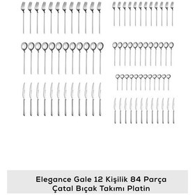 Resim Karaca Elegance Gale Platin 12 Kişilik 84 Parça Çatal Kaşık Bıçak Takımı 