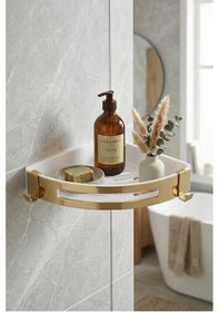 Resim Gold Dekoratif Köşe Banyo Rafı Altın 