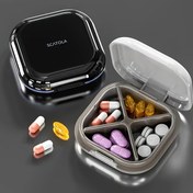 Resim 4 Bölmesi Olan Kompakt Seyahat İlaç Düzenleyici - Vitaminler, İlaçlar ve Takviyeler İçin Taşınabilir İlaç Tutucu, Kolay Görünümlü Şeffaf Tasarım, Günlük Kullanım ve Hareket Halinde İdeal, İlaç Kutusu, Günlük İlaç Depolama, Modern İlaç Kutusu, Güvenli Kapak Özelliği 