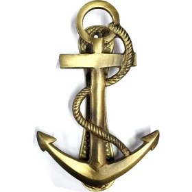 Resim Buğz Antika Tarz Dekoratif Pirinç Halatlı, Çapa, Denizci, Gemici Kapı Tokmağı, Taktak - 170X60MM, Sarı 