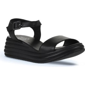 Resim Bueno Shoes Siyah Deri Kadın Dolgu Topuklu Sandalet 01WY5700 01WY5700 