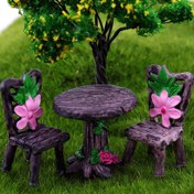 Resim Peri Bahçesi Minyatür Seti - 3 parça Masa & Sandalye, Karışık Renkler, ABS Reçine El Sanatları Kiti DIY Peyzaj Dekoru ve Yaratıcı Hediyeler için 