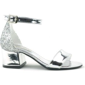 Resim Gümüş Aynalı Simli Kalın Topuklu Kız Çocuk Abiye Ayakkabı Gümüş 