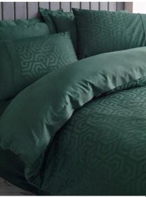 Resim Jakarlı Saten Çift Kişilik Hexa Yeşil Nevresim Takımı Yeşil 