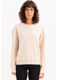 Resim Justever Bisiklet Yaka Basic Kalıp Bej Kadın Sweatshirt Eşofman Üstü - Aura Bej 