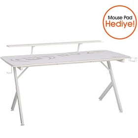 Resim Adore Mobilya Ryze Castle Karbon Fiber RGB Gaming Masası - Beyaz 160x80x76 cm 