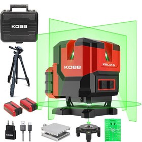 Resim KOBB KBL41GTP 30M 4x90⁰/1x360⁰ Otomatik Hizalamalı Li-ion Çift Akü Profesyonel Yeşil Çizgi Lazer Distomat + Tripod 