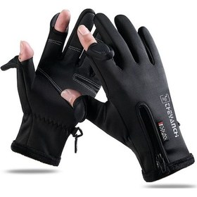 Resim Mufunye Kış Kadife Rüzgar Geçirmez Su Geçirmez Motosiklet/bisiklet Dokunmatik Ekranlı Sıcak Eldiven Siyah Xl Is27065-2-cxc241115 