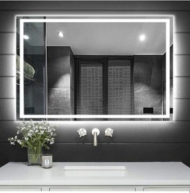 Resim 80X60Cm Beyaz Ledli Dekoratif Banyo Aynası Kumlamalı Duvar Aynası 