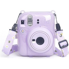 Resim Instax Mini 12 Makine Uyumlu Lila Simli Pleksi Kılıf 