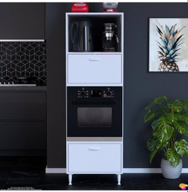 Resim Modilayn Qpier Ankastre Dolap 60x185,9x56 Cm : 2 Kapaklı Mini/midi Mikrodalga Fırın Dolabı Beyaz 