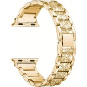Resim Gaojunshop01 iOs Watch Uyumlu 38-49mm Kadın Pembe Altın Elmas Bileklik İwatch Ultra 2/1/9/8/7/6/5/4/3/2/1/se Uyumlu 
