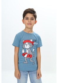 Resim Toontoy Kids Toontoy Erkek Çocuk Baskılı Bisiklet Yaka Kısa Kollu Tişört Koyu Mint 