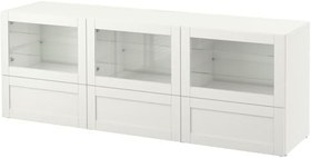 Resim Tv sehpası, beyaz-şeffaf cam, 180x40x64 cm, HANVIKEN/SINDVIK, fren raylı 