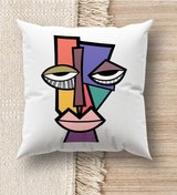 Resim Bk Gift Modern Art Tasarımlı Beyaz Kırlent Yastık, Ev Hediyesi, Ev Dekorasyonu, Dekoratif Hediye-17 