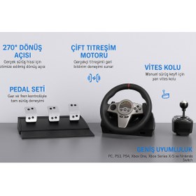 Resim cosmostech GT100V2 Racing Direksiyon Seti – Gerçekçi 270° Dönüş, Vites & Pedal, Ps4, Pc , Xbox ,N.Switch Uyumlu 