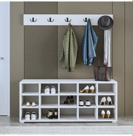 Resim Ay001 Talu Askılı Ayakkabılık, Çok Raflı Ayakkabılık - Beyaz Beyaz 