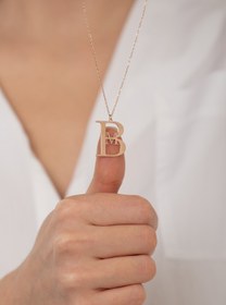 Resim HomSilverjewelry 925 Ayar Gümüş Iç Içe Geçmiş Harfli Kadın Kolye 