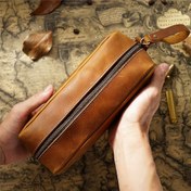 Resim El Yapımı Vintage Crazy Horse Deri Erkek Kalem Çantası - Büyük Kapasiteli Fermuarlı Kalem, Kurşun Kalem ve Dosya Organizatörü, Dayanıklı Ofis & Seyahat Aksesuarı, Baba, Eş veya Profesyoneller İçin Benzersiz Hediye, Sağlam Fermuarlı Kalem Organizer Çanta 
