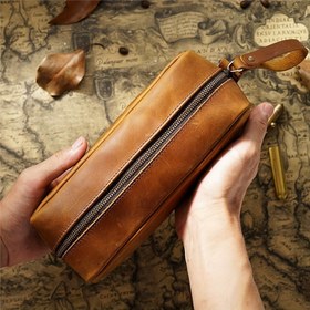 Resim El Yapımı Vintage Crazy Horse Deri Erkek Kalem Çantası - Büyük Kapasiteli Fermuarlı Kalem, Kurşun Kalem ve Dosya Organizatörü, Dayanıklı Ofis & Seyahat Aksesuarı, Baba, Eş veya Profesyoneller İçin Benzersiz Hediye, Sağlam Fermuarlı Kalem Organizer Çanta 