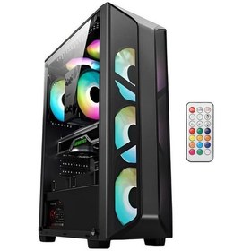 Resim Aztech AZT101-B Temperlı Cam Sıyah U.kumandalı+5xrgb Fan+Swıtch Akvaryum Gamıng Kasa 