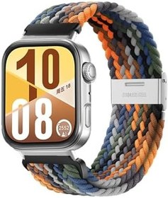 Resim Huawei Watch Fit 3 / Fit 4 / Fit 4 Pro İle Uyumlu Metal Clips Kumaş Örgü Akıllı Saat Kordon Siyah-Turuncu 