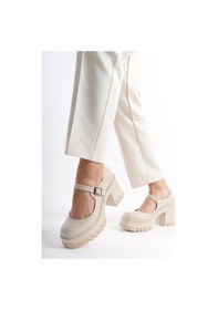 Resim Asmi Shoes Tek Baletli Neon Krem 8 Cm Topuklu Platformlu Loafer Ayakkabı 