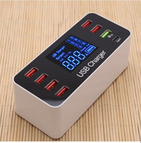 Resim A9 Çok Fonksiyonlu Ac 100v 240v 8 Portlu Usb Dijital Ekran Lcd Çıkarılabilir Şarj İstasyonu Akıllı Şarj Cihazı, Destek Qc3.0 Beyaz 