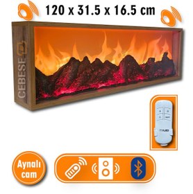 Resim Dekoratif Elektrikli Yapay Şömine - 120x31.5x16.5 Cm - Farklı Renk Modları,kumandalı, Bluetooth Ses 