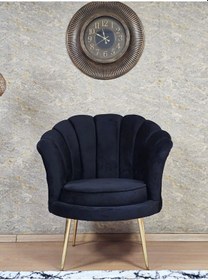 Resim Zafir Tekli İstiridye Gold Kaplama Sivriltme Ayak Çay Seti Koltuk Tekli Berjer , Balkon, Salon, Ofis Siyah 