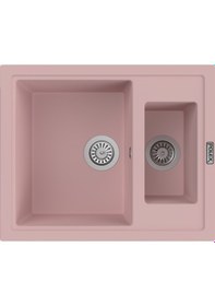 Resim Polex Cristalüx Granit Evye P-04 Pembe 1.5 Gözlü Tezgah Altı Ve Tezgah Üstü Kare Mutfak Evyesi 59.5x49 CM 