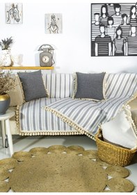 Resim Dnc Home Tekstil Ndchome Gri Çizgili Otantik Keten Koltuk Örtüsü 