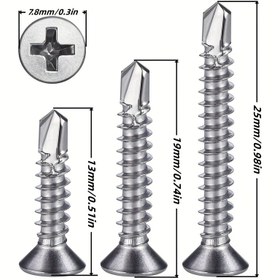 Resim 300 adet 410 Paslanmaz Çelik Kendinden Kılavuzlu Vidalı - 1/2"(13mm)/3/4"(19mm)/1"(25mm) Karışık Boyutlar (Her Birinden 100 Adet) Mobilya, Metal & DIY Projeleri İçin 