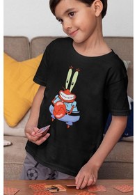 Resim Sevbano Unisex Patrick Baskılı Süngerbob Çizgi Film Çocuk Tişört 1-12 Ya Siyah 